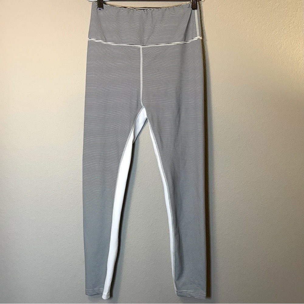 Allfenix Medium Grey White Stripe Leggings Athleisure Workout Performance Womens